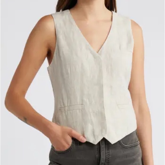 NEW Madewell Linen Single Breasted Vest in Natural Undyed Beige Size 0 $78 - Picture 6 of 7